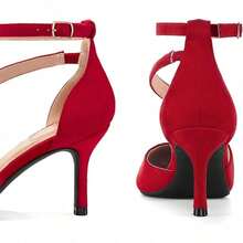 Sexy Crystal Ankle Strap Pointed Toe Stiletto Pumps – Elegant Wedding & Party Shoes For Women, New Arrival Heels - 紅色絨面革 - 查看 5