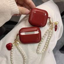 1个黑白/酒红色花卉挂链耳机套，兼容耳机，保护套适用于第一代/第二代耳机，新款无线耳机套适用于Pro3/Pro/Pro2，送给男朋友/女朋友的礼物 - 酒紅色 - 查看 8