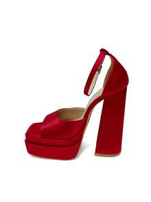 Women's Buckle Design Fashion Daily Wear & Wedding Thick Sole High Heel Sandals - Red - View 4