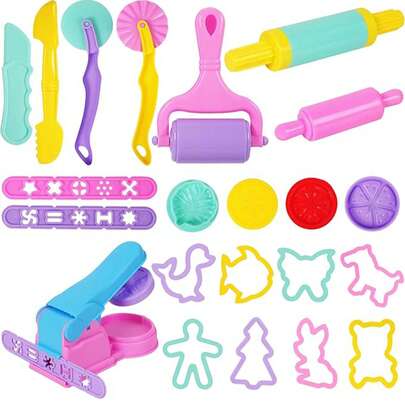 22pcs Kids Play Dough Tool Set - Macaron Color Play Dough Toys With Animal Shaped Molds, Suitable For 3-8 Years Old Children (Random Color)
