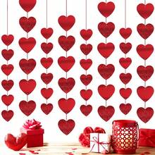 12/24 Pcs Red Heart Sequin Garland Banners Red Glitter Heart Hanging String Decoration Valentines Day DIY Hearts Garland Decoration For Wedding Valentine's Day Anniversary Party Home Decor - Red - View 1
