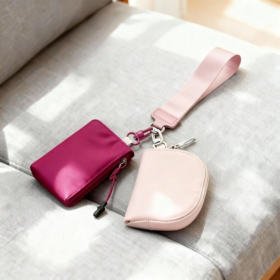 Mini Wristlet Coin Purse (2-In-1: Keychain + Wallet) – Detachable Double-Layer Design, Portable & Stylish, Essential For Outdoor/Travel/Daily Use - Màu Hồng Tươi - Xem 1