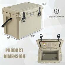 COSTWAY 25 QT Portable Cooler Rotomolded Ice Chest Insulated Ice Box For 5-7 Days Charcoal/Tan - Tan - View 2