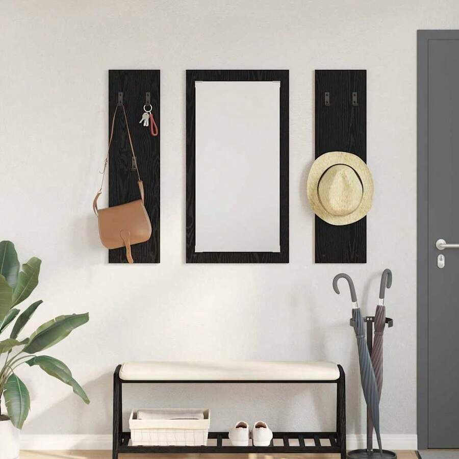 Wall-Mounted Coat Rack Wall-Mounted Black Oak 96 X 1.5 X 90 Cm - 黑色 - 查看 1