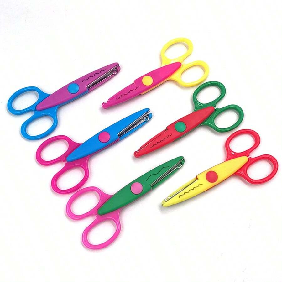 Conjunto de 6 tesouras decorativas coloridas para artesanato, com cabo antiderrapante em resina ABS, ideais para cortar papel, scrapbooking, confecção de cartões e projetos de arte DIY. - Multicolorido - Ver 1