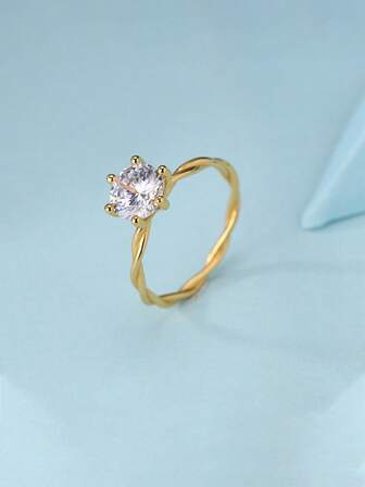 1 pieza Anillo de plata de ley S925 con diseño de vid trenzada y 6 garras, elegante con cubic zirconia, joya versátil para uso diario u ocasional, regalo para mujeres