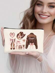 Sac organisateur de maquillage style Y2K avec nœud papillon, trousse de toilette de voyage portable, sac multifonctionnel, porte-pinceaux, étui à crayons, ensemble cadeau de fête, sac à fermeture éclair pour rouge à lèvres, pinceaux, téléphone, porte-monnaie, convient pour la maison, les voyages, la plage, la piscine, les fêtes, l'école - Beige - Voir 18