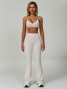 MASKERT "2-Piece Set" Women's Set,Yoga Exercise Suit Vest Set Tight Running Exercise Suit Fitness Suit Set Home Leisure Comfortable Skin Friendly - Màu be - Xem 3