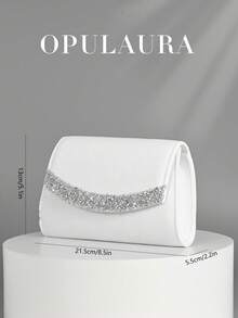 OpulAura 女士优雅秋冬奢华丝绒翻盖手拿包，闪亮水钻装饰简约时尚手提包，适合正式场合、派对/婚礼/正式活动、生日/圣诞礼物，带链条 - 白色 - 查看 5