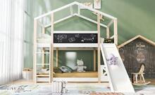 (=517234AAW) Children's Treehouse Bed With Slide & Ladder 90 X 200 Cm, Bunk Bed For Children – 2x Slatted Base – Natural & White - White - View 1