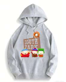 Sudadera con capucha de patrón de South Park para hombres - Personajes oficiales de dibujos animados (Kenny, Cartman, Kyle, Stan, Eric) - Sudadera casual adecuada para todas las estaciones, impresión de dibujos animados, lavable a máquina, perfecta como regalo para Halloween, Navidad, etc. - Cómodo para el uso diario, también adecuado para ocasiones especiales. - Gris Claro - Ver 1