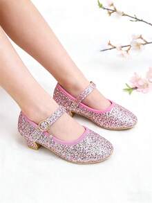 1双女童彩色亮片魔术贴设计优雅活泼的小高跟鞋，可作舞蹈鞋、公主鞋、派对鞋，适合全年穿着，是儿童生日或圣诞节的完美礼物。 - 粉色 - 查看 6