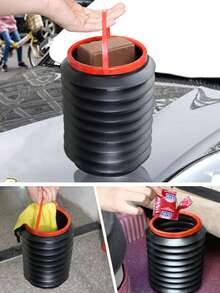 4L Foldable Car Trash Can, Waterproof And Leak-Proof. Car Hanging Expandable Storage Box With Hook And Loop Anti-Slip Multifunctional Garbage Can - Black - View 7