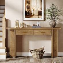 Tribesigns Farmhouse Console Table With 2 Drawers, 63-Inch Long Entryway Table With Storage And Oval Curved Tabletop For Living Room, Hallway, Entrance (Brown) - Brown - View 7