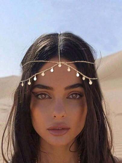 1pc Fashion Gold Bohemian Style Sequin Headband Chain Multi-Layer Bridal Headpiece Jewelry, Suitable For Party And Daily Wear, Jewelry Gift [Random Accessory Quantity], Bride To Be, Hair Accessories For Women, Wedding