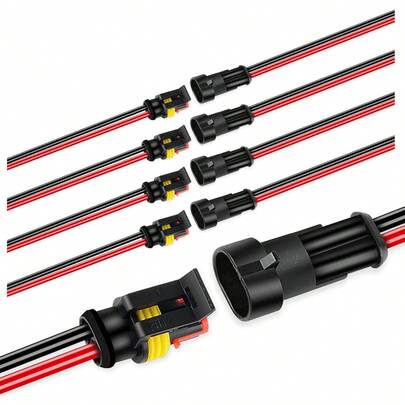 Nilight GA0007 1 2 Pines 16AWG, Cable Impermeable Serie de 1,5 mm Conector Terminal, Paquete de 5