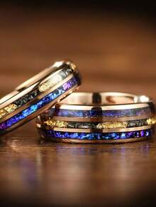 1枚8毫米男士钨金星系戒指，镶嵌陨石砂岩和蛋白石，黑色星云图案，订婚或周年纪念礼物，送给丈夫的承诺戒指