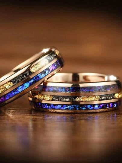 1pc 8mm Men's Tungsten Galaxy Ring Inlaid Meteorite Sandstone And Opal Black Nebula Ring Engagement Or Anniversary Gift For Husbands Promise Rings