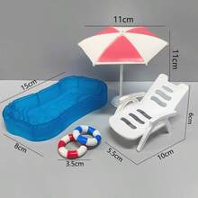 Miniature Dollhouse Swimming Pool Model, Swimming Ring, Coconut Tree, Sun Umbrella, Beach Chair, Miniature Ornaments - Multicolor - View 6