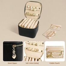 Travel Jewelry Case, Small Travel Jewelry Box With 6 Velvet Jewelry Bag Pouch, Portable Travel Jewelry Organizer Rings Earrings, Gifts Women Beige - 黑色 - 查看 5