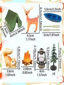 11 Peças Topos de Bolo para Festa de Camping Incluindo Tenda, Fogueira, Árvore, Barco, Cervo, Três Árvores, Tenda, Palitos para Cupcake, Decorações de Bolo Feliz Camping para Suprimentos de Festa de Camping - Multicolorido - Visão 9