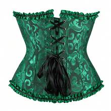 Jutrisujo Corset Dress And Skirt Set 2-Piece Style Plus Size Bustier Gothic Brocade Lace Costume Renaissance Halloween - 819Black Green+7056black - 查看 4