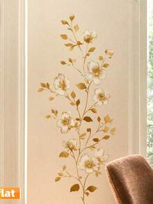 1 pieza Pegatina de flor de vid dorada premium - Adecuada para sala de estar, dormitorio, cocina, decoración de puertas y paredes, decoración del hogar, diseño floral, decoración elegante, acabado mate, fácil aplicación, despegar y pegar, diseñadores de interiores, entusiastas, pegatina de pared para pared/dormitorio, pegatinas decorativas de pared