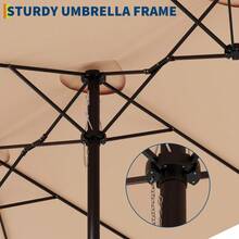 13 FT Large Patio Umbrella Outdoor Double-Sided Rectangle Market Umbrella With Crank Handle And Tilt Adjustment Waterproof Polyester Canopy For Garden, Pool, Beach, Backyard - 米色 - 查看 8