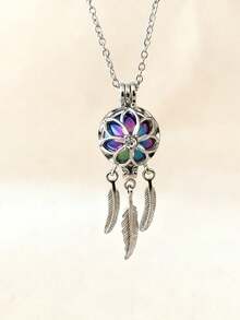 1件彩色镂空叶子流苏骨灰盒项链吊坠，女士纪念首饰，日常休闲配饰，附品牌包装盒 - 彩色 - 查看 5