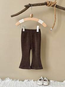 Baby Girls' Casual Solid Color & Striped Flare Pants, Spring/Autumn - Coffee Brown - View 4
