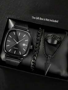 2PCS Casual Men's Quartz Watch, Multi-Function Men's Watch With Date Display, Simple Square Dial With Bar Hour Markers, Alloy Strap, The Best Gift For Men, Suitable For Daily Wear, Weddings, And Parties, Perfect Holiday Gift (Christmas, Graduation, Teacher's Day), Fashion Accessory, Minimalist Style, High-End And Exquisite. Does Not Include Gift Box. - 2pcs - View 10