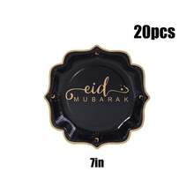 10/20/40/50个，黑金开斋节纸盘，白色扇形开斋节甜点盘，开斋节餐盘，2026年开斋节和斋月派对节日装饰餐具，扇形蛋糕盘，适合斋月、开斋节、派对装饰 - 黑色 - 查看 14