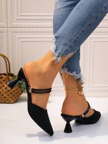 Fashionable Versatile Pointed Toe Mule Heels, Suitable For Spring And Summer, Fairy Style