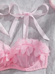 2pcs Sexy Lingerie Set For Women, Includes Sheer Mesh Floral Lace Bra And Strappy Garter Panty, Suitable For Valentine's Day, Private Parties, Intimate Occasions, And Gifts