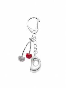 Bubble Letter Keychain Pendant With Rhinestone Cherry Accessories,Cute Design,Letter A-Z, Bag Accessories, Keychain & Car Pendant, Accessory, Stylish Keyring, For Backpacks, Wallets, Mobile Phones, Gift Bags,Birthday/Anniversary Gift, Versatile Daily Accessory,Give It To Family, Friends, Bridesmaids, Teachers, Or Lovers, Aesthetic Accessories