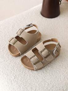 1 Pair Kids Summer New Suede Open Toe Sandals, Versatile For Girls And Boys - Khaki - View 2