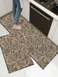 1pc Of Asymmetric Geometric Pattern Rubber Soft Mat For Kitchen Floors, A Water-Absorbing Mat That Is Easy To Clean. Suitable For Use In Kitchens, Bathrooms, And Other Areas. Ideal For Use Throughout The Year And For Various Holidays. - Multicolor - View 1