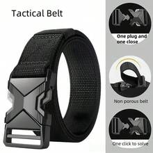 男士战术腰带，多功能军用快拆扣，帆布腰带，适合日常通勤和训练穿着 - 彩色 - 查看 1