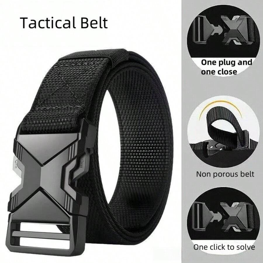 男士战术腰带，多功能军用快拆扣，帆布腰带，适合日常通勤和训练穿着 - 彩色 - 查看 1