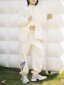 Nike Women's Logo Print Training Knit Sweatpants, - Off White - View 4