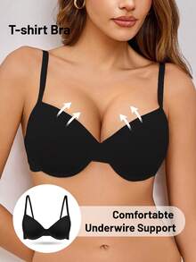 Women's Solid Color Minimalist Underwire Supportive Bra - Black - View 5