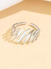 1 pieza Anillo de cadena de perlas huecas elegante y vintage, anillo de acero inoxidable con líneas geométricas en capas personalizado, joyería plateada en oro de 18K impermeable para mujeres, adecuado para festivales - geometría - Ver 8