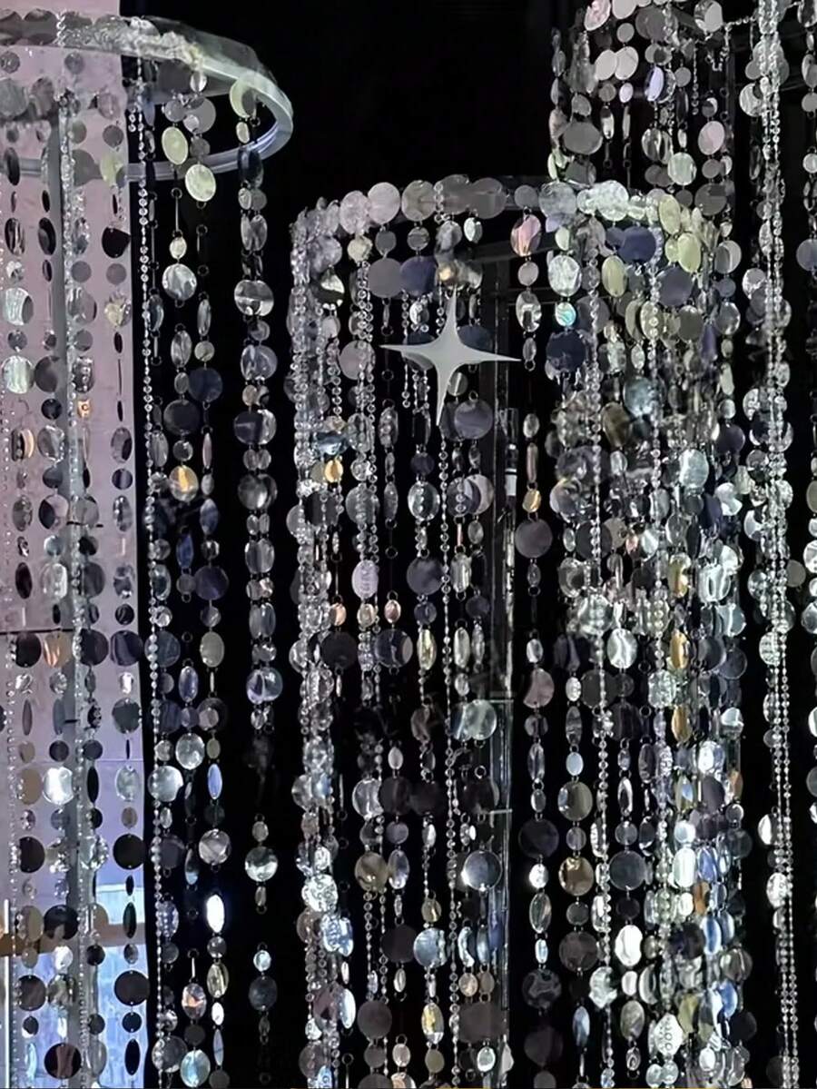 5pcs 100cm Shiny Sequin Flower Garland With Fairy Lights, Free Rope Included, Suitable For Wedding Arch Backdrop, Birthday Party, Baby Shower | Indoor/Outdoor Party Hanging Decor, Photo Backdrop, Wedding Decoration, Home Holiday Party