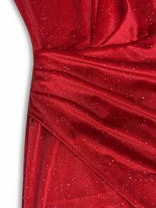 European And American New Women's Dress, Sexy Exposed Leg Long Sleeve Mid-Length Dress, Gold Velvet Nightclub Sparkling Sequin Dress - 酒紅色 - 查看 7