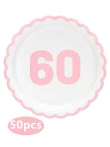 10个/20个/50个 白色和浅粉色60岁生日扇形纸盘 庆祝60周年派对餐盘 男女通用 60岁生日周年纪念一次性花卉造型粉色蛋糕餐盘 派对活动节日用品装饰 - 粉紅色60歲 - 查看 8