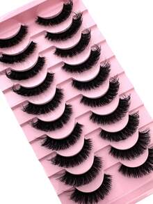 10Pairs Natural Thick Fluffy Volume False Eyelashes Dramatic Messy Mink Lashes Wispy Long 8D Volume Lasting Wispy False Eyelash Strips Foxy Eye Lifting Look Extension Full Eyelash Strip To Lengthen And Volumize The Outer Corner Of Your Eye - 濃密款 - 查看 4