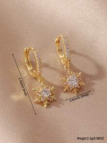 1 par de pendientes de aro con copo de nieve de aleación de zinc y circonita, regalo para mujeres - Multicolor - Ver 4