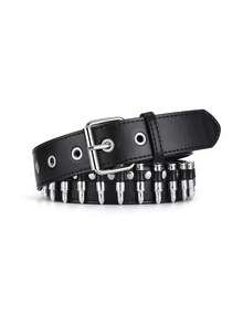 1pc Men's Belt With Bullet Head Buckle, Leather Strap, European And American Personalized Hip-Hop Punk Accessory Design, American Y2K Style, Unisex Versatile Brand Punk Style Y2K Belt, Fashionable Personalized Belt Decoration For Jeans, Suitable For Daily Use - A - View 2