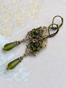 1 Đôi bông tai trang trí phong cách Art Nouveau, đá Zirconia xanh lá cây, mạ vàng cổ, kiểu Boho, thích hợp cho đeo hàng ngày hoặc dự tiệc. - Xem 2