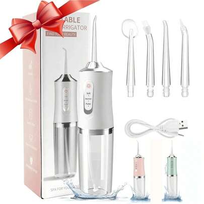 3-Mode Wireless Electric Dental Flosser, IPX7 Waterproof, Rechargeable, Portable Design With 4 Replacement Nozzles, Suitable For Braces, Bridges And Oral Care